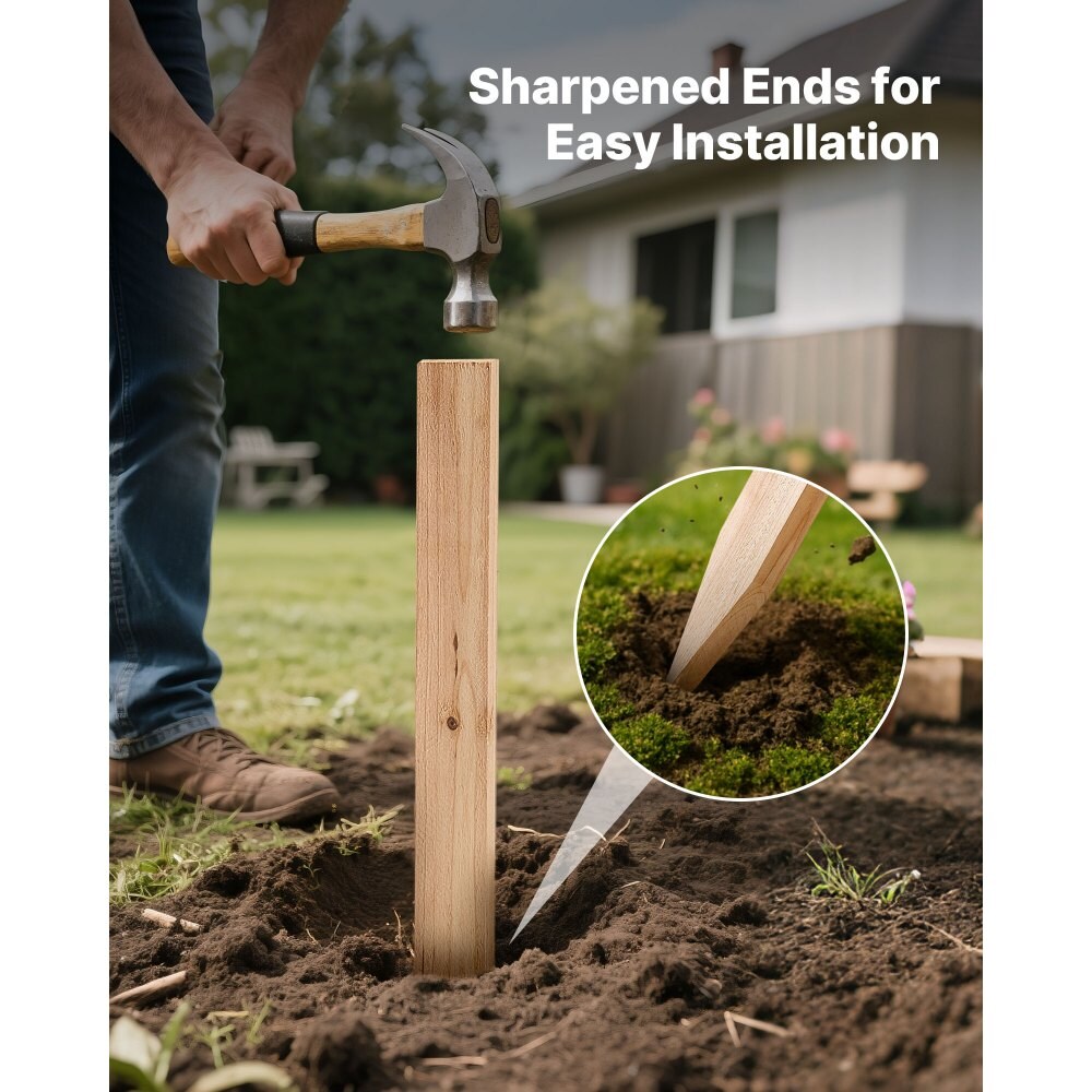 50-Pack Natural Fir Wood Garden Stakes, 0.5” x 1.5” x 36”, Pointed Plant Support Stakes