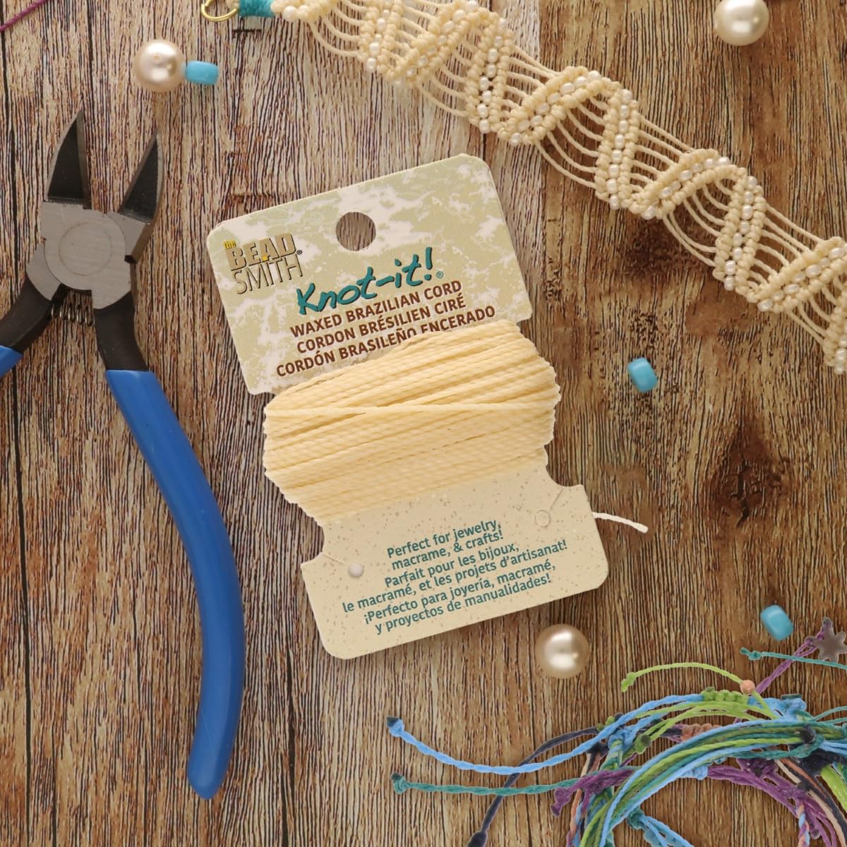 The Beadsmith Waxed Brazilian Cord, 0.7 mm Diameter, Light Wax, 15 Yards (13.7 m)