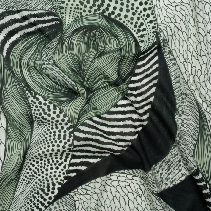 1 Yard Cotton Voile Fabric Dark Green and White Doodled Patterns Forest Fantasy Print Fabric