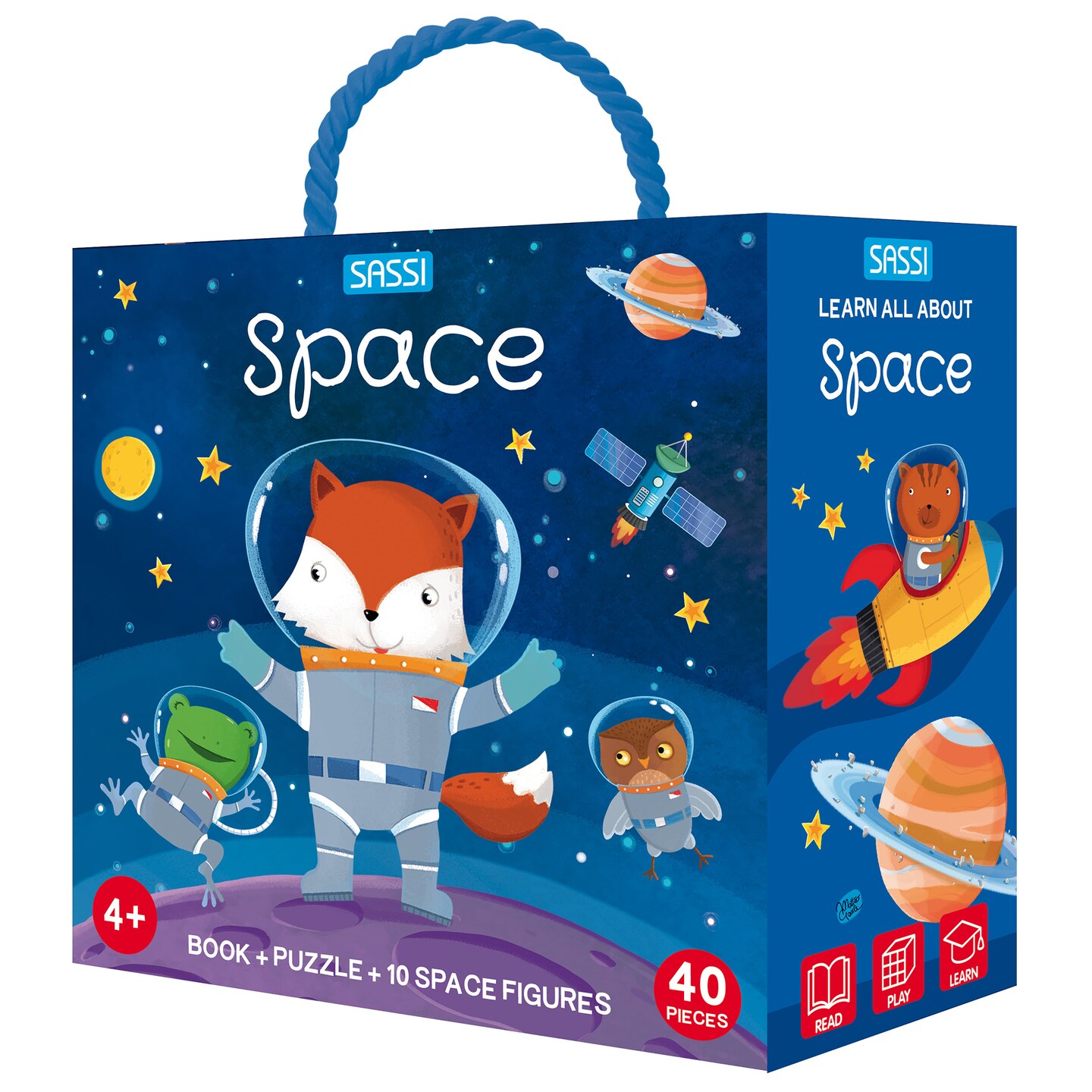 Sassi: Q-Box - Space - Read-Play-Learn Galaxy Set, 40pc Puzzle, Booklet, 10 Outer Space Figures, Storage Box, Interactive Educational Fun, Kids 4+