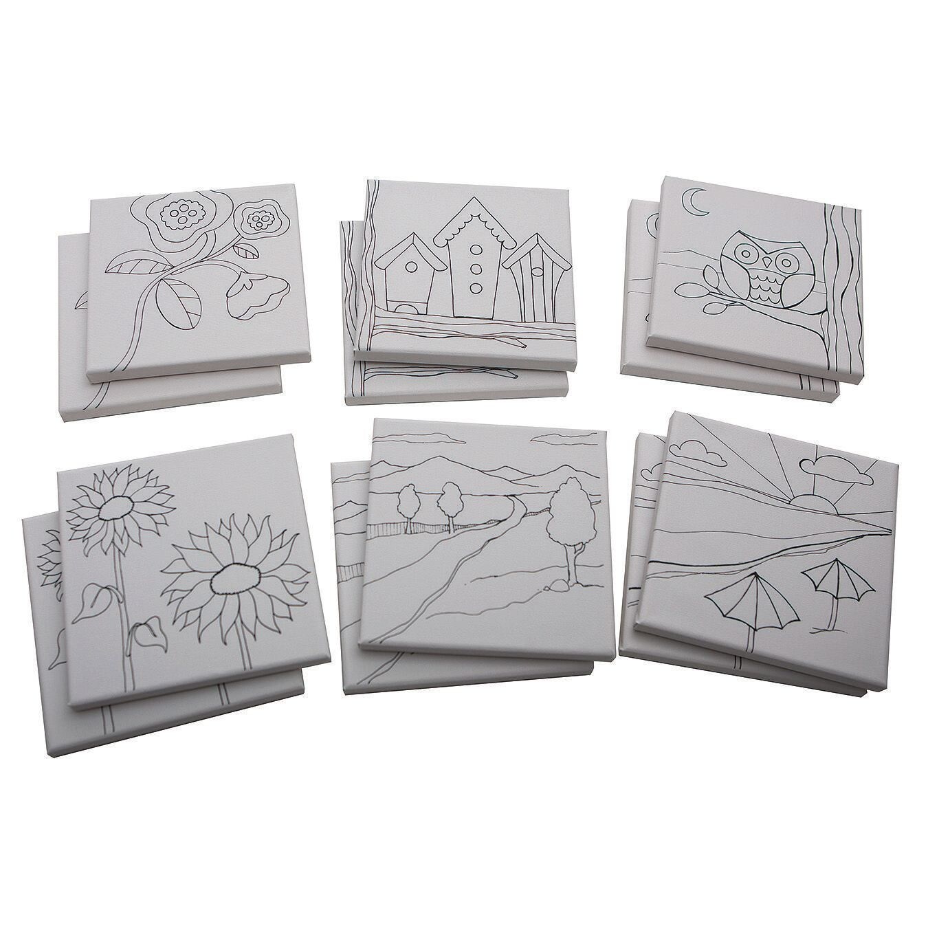 S &#x26; S Worldwide Paint-Your-Own Designer Canvas Set II, 2 each of 6 Pre-Printed Designs, Great For Kids &#x26; Adults, DIY Ready To Paint, 6-1/2&#x22; x 6-1/2&#x22; Stretched Canvas. Pack of 12.