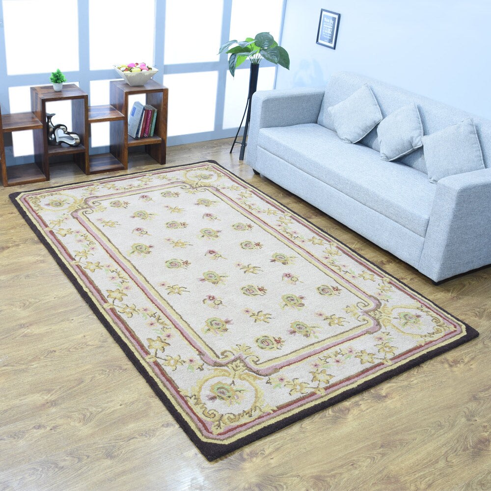 Hand Tufted Wool Area Rug Cream K00s08 Eco-Friendly Soft High Pile 5X8