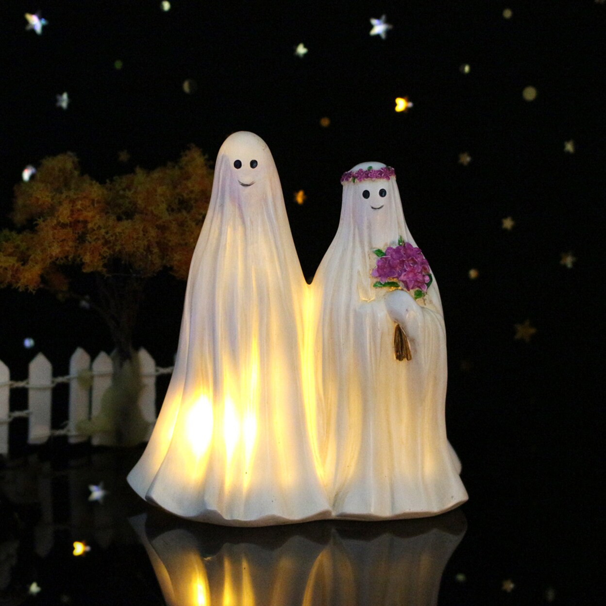 Ghost Bride Groom Figurine Halloween White Ghost Mold Resin Happy Halloween Ghost Statue Halloween Decoration