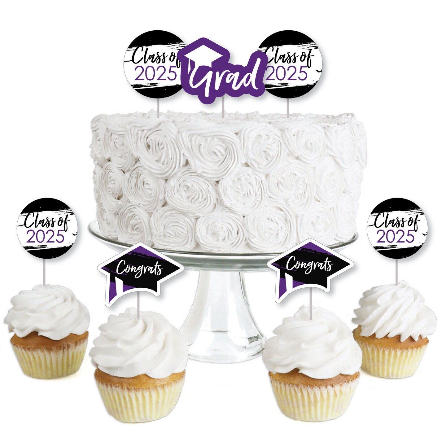 Big Dot of Happiness Purple 2025 Graduation Party - Dessert Cupcake Toppers - Clear Treat Picks - Set of 24
