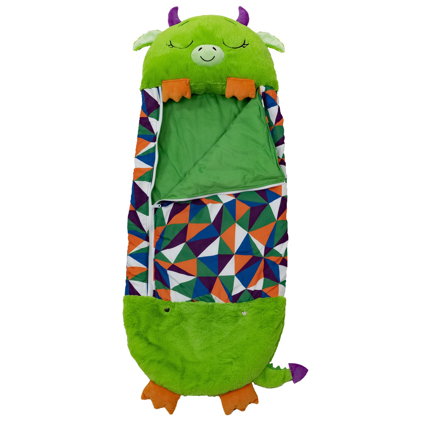 Happy Nappers: Pillow & Sleepy Sack: Medium - Green Dragon - 54 x 20", 2-In-1: Plush Animal Opens Into Sleeping Bag, Soft Play-Nap Character, Kids 3+