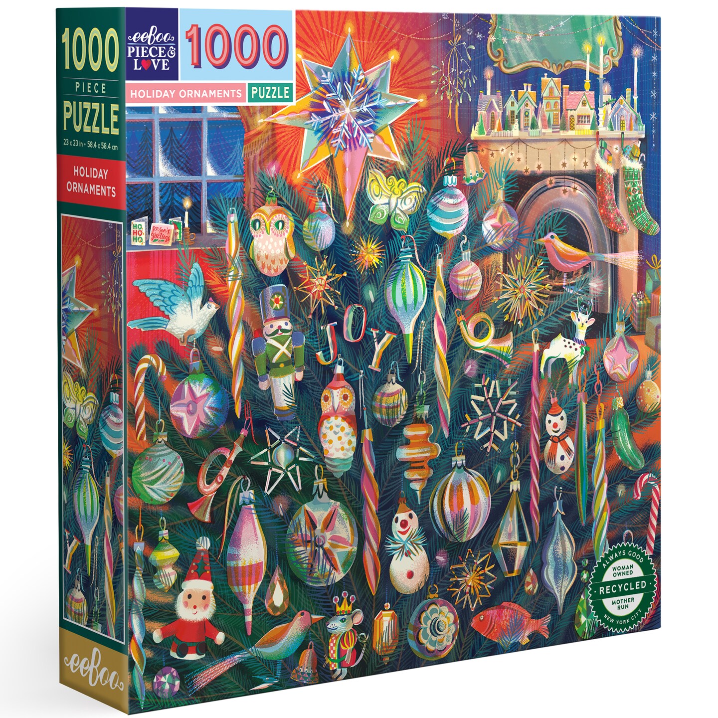 eeBoo Piece &#x26; Love: Holiday Ornaments - 1000 Piece Puzzle -Adult Square Christmas Jigsaw, 23x23&#x22;, Includes Image Insert, Glossy High-Quality Pieces