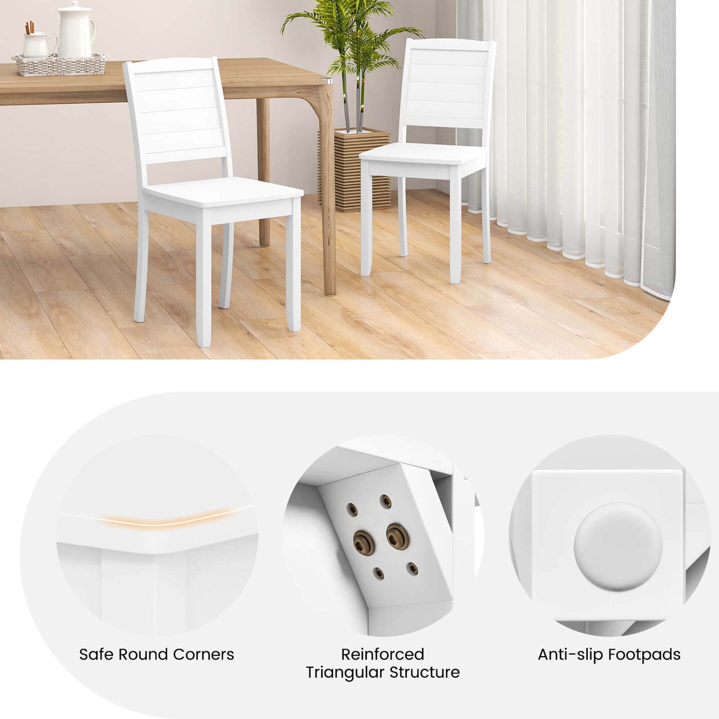 Costway Armless Wood Dining Chair Set of 2 with Rubber Wood Legs Curved Backrest Kitchen White/Black