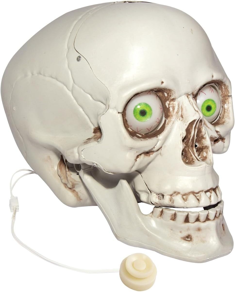 Skull Halloween Decorations Indoor Table Desk Home Decor Haunted House Halloween Animatronics Sound Activated LED Lights up Eyes Party Supplies Animated Skull Scary Moving Eyeballs