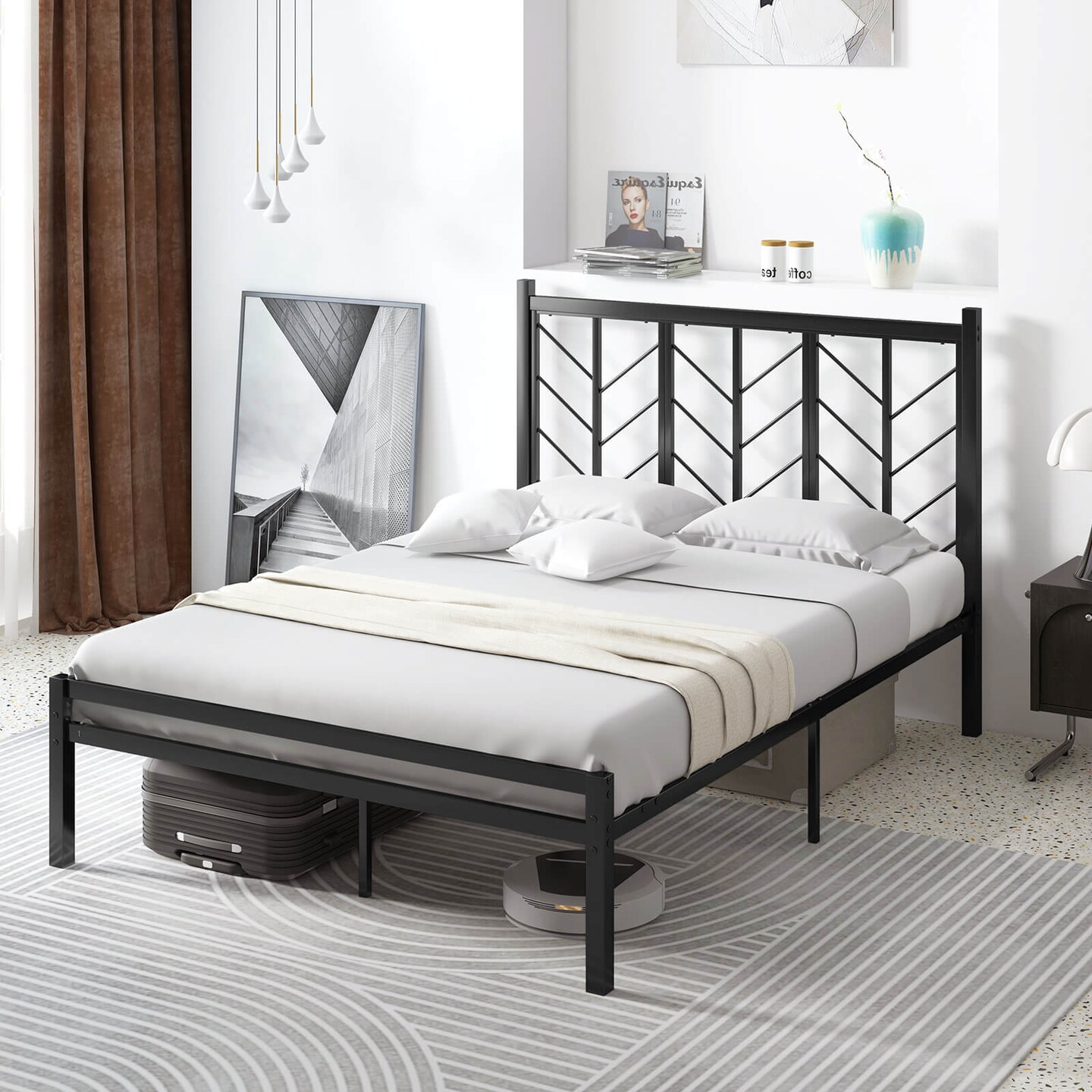 Costway Twin/Full/Queen Size Platform Bed with Headboard