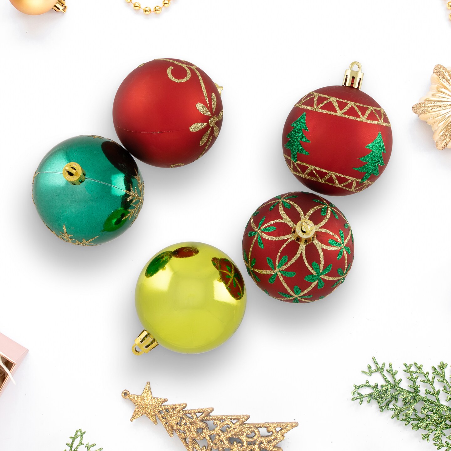 Northlight Trees and Floral Shatterproof Christmas Ball Ornaments - 2.25" (58mm) - 60ct