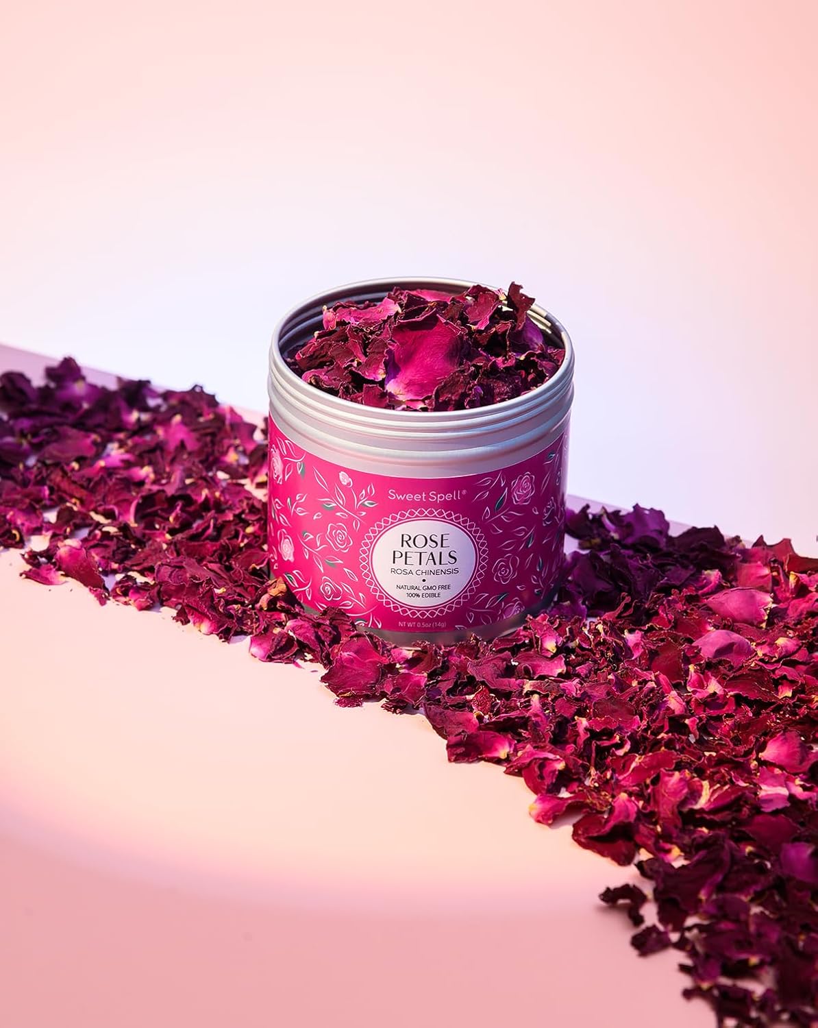 Sweet Spell Dried Rose Petals &#x2013; Edible Flowers for Drinks, Cocktails, and Cake Decorations &#x2013; Perfect for Tea, Soap, and Candle Making &#x2013; 14g