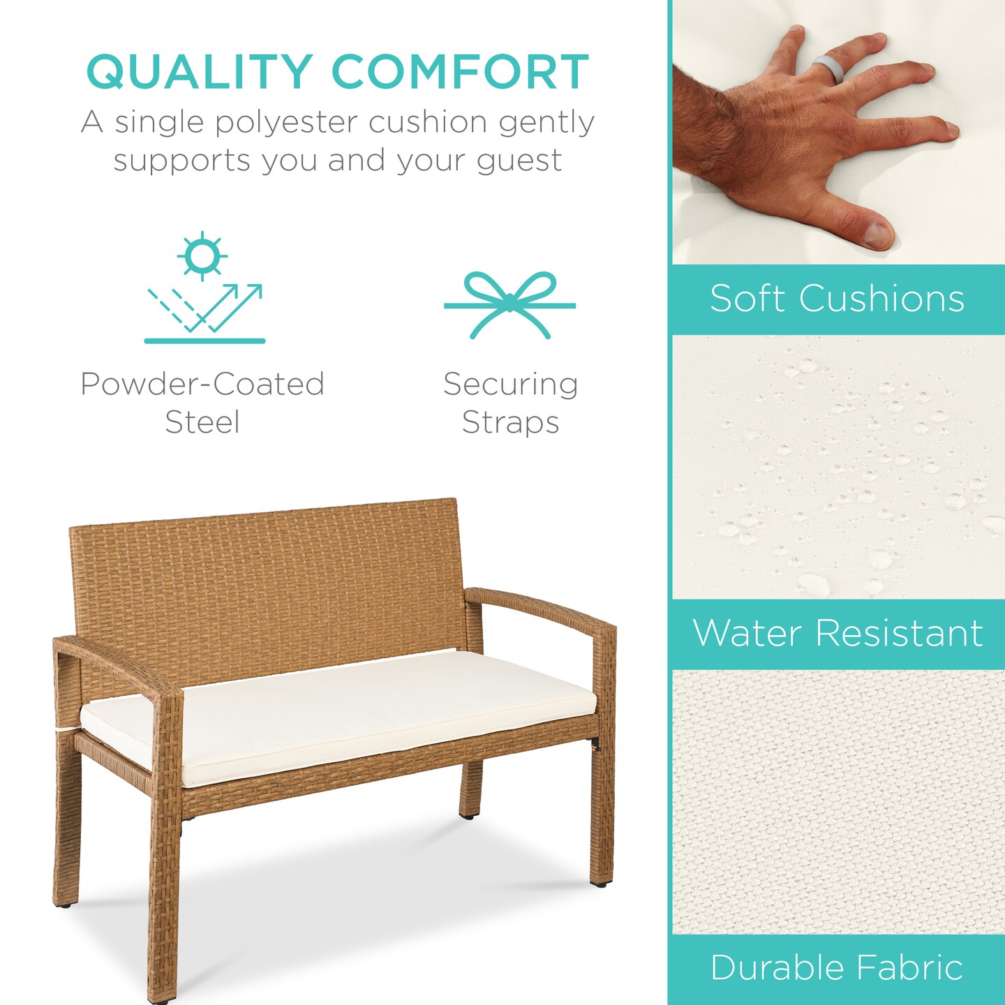 Best Choice Products 2-Person Outdoor Wicker Bench Garden Patio Porch Furniture w/ 700lb Capacity, Cushion