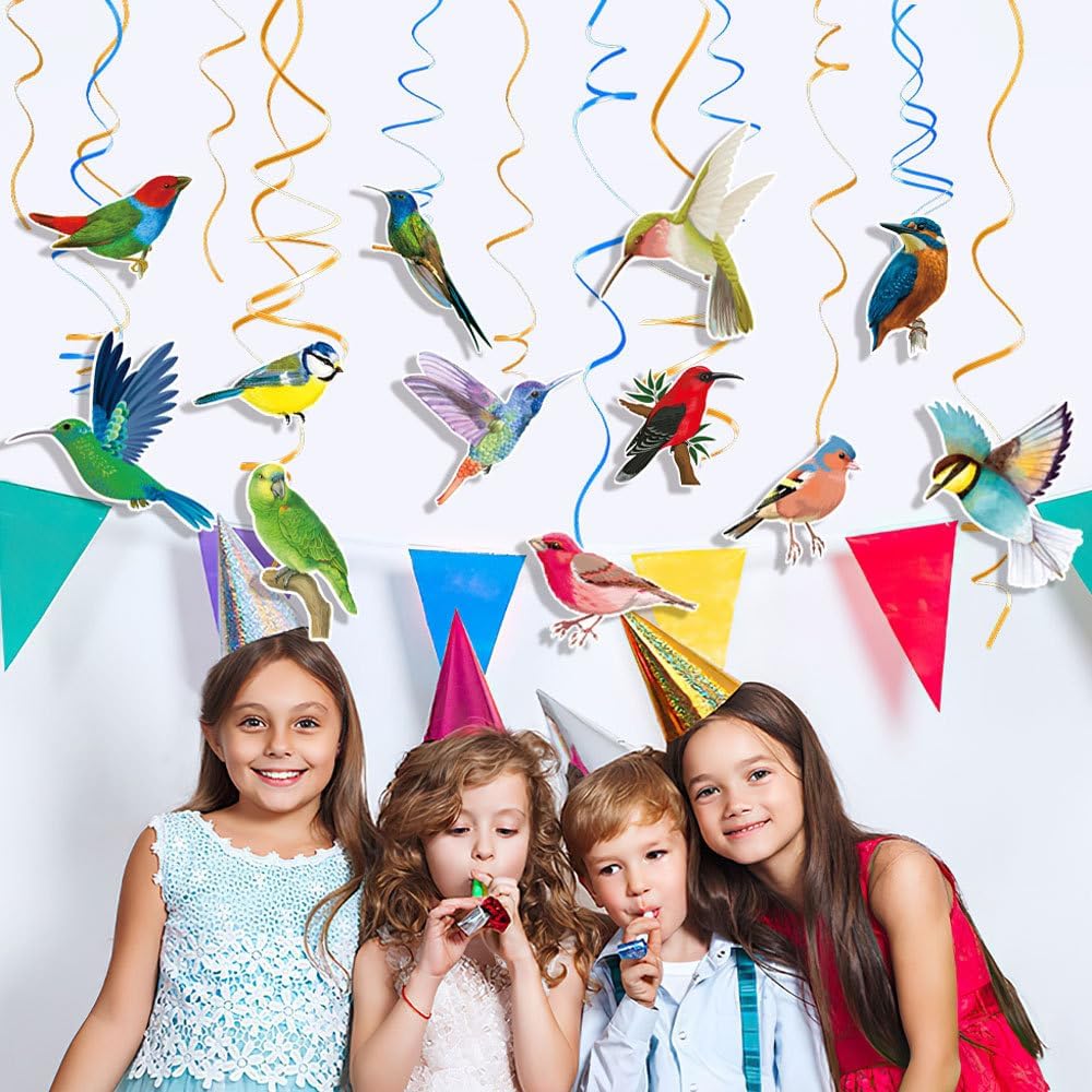 Bird Party Decorations Bird Ceiling Decorations Hummingbird Hanging Swirls 24pcs Hawaiian Summer Rainforest Bird Hanging Streamers Decors