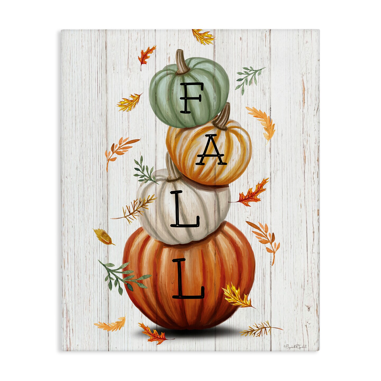 Stupell Industries Falling Leaves &#x26; Pumpkin Stack Canvas Design by Elizabeth Tyndall
