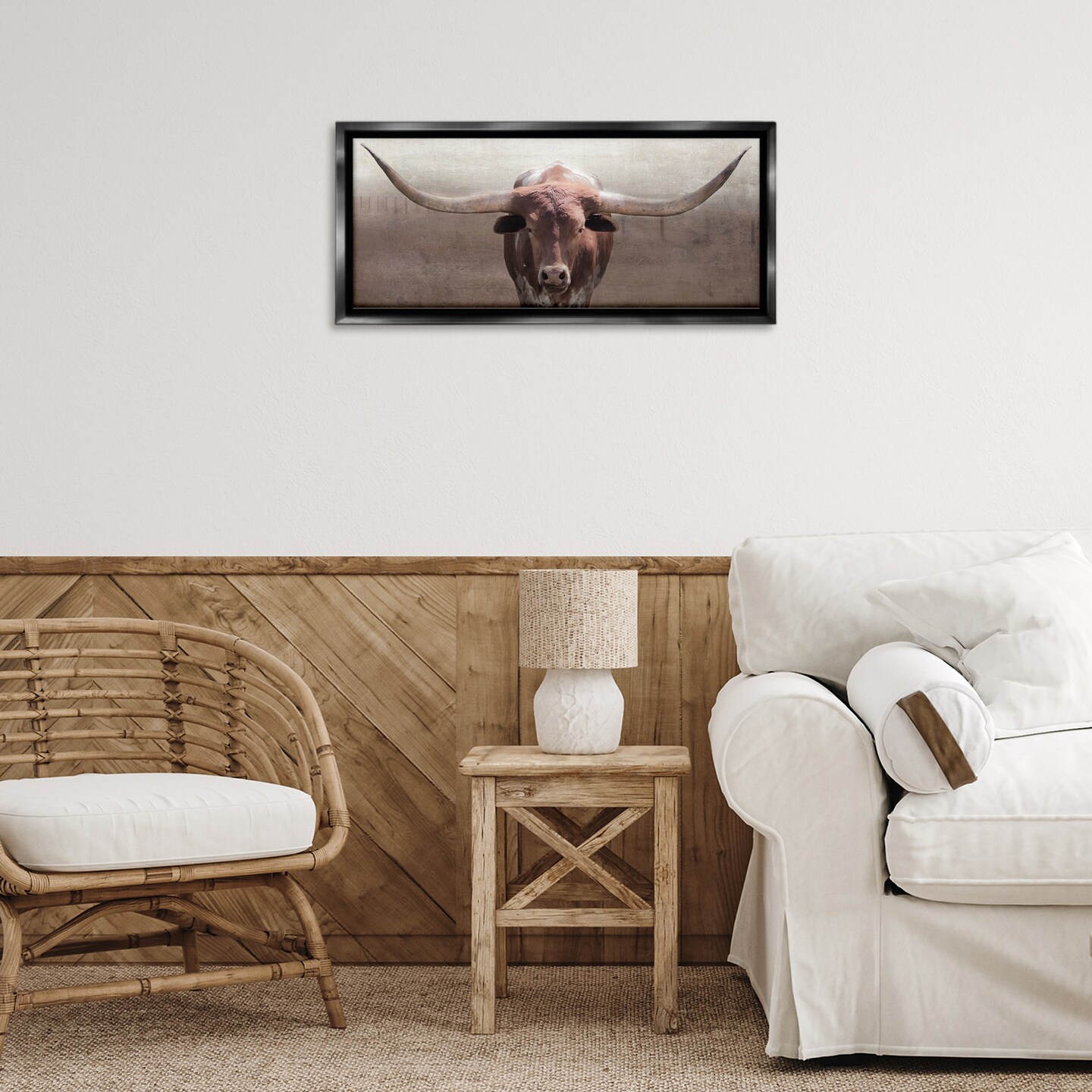 Stupell Industries Rustic Western Longhorn Floating Frame Design by Carol Robinson