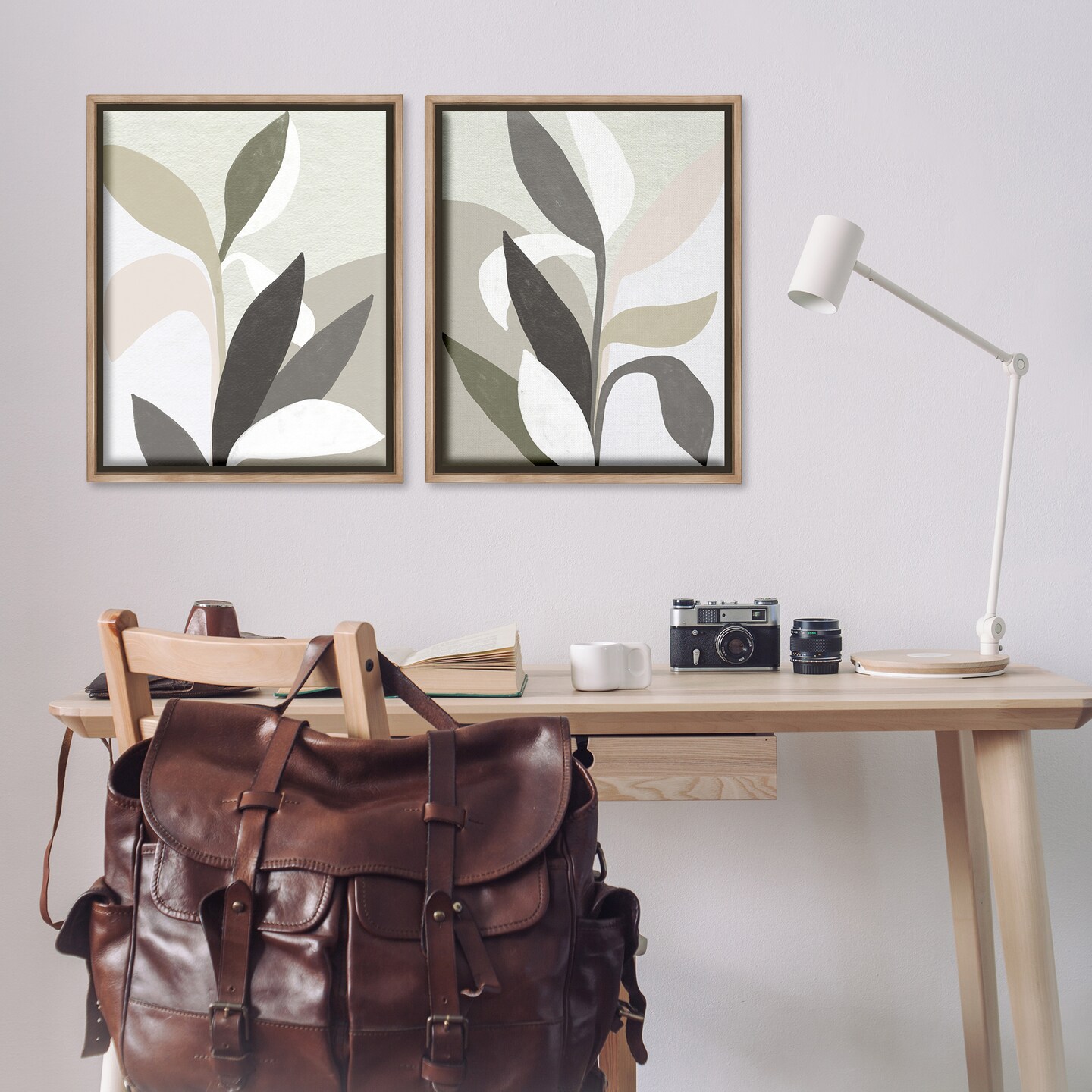 Stupell Industries Neutral Leaf Shapes 2pc Floating Frame Set Design by June Erica Vess