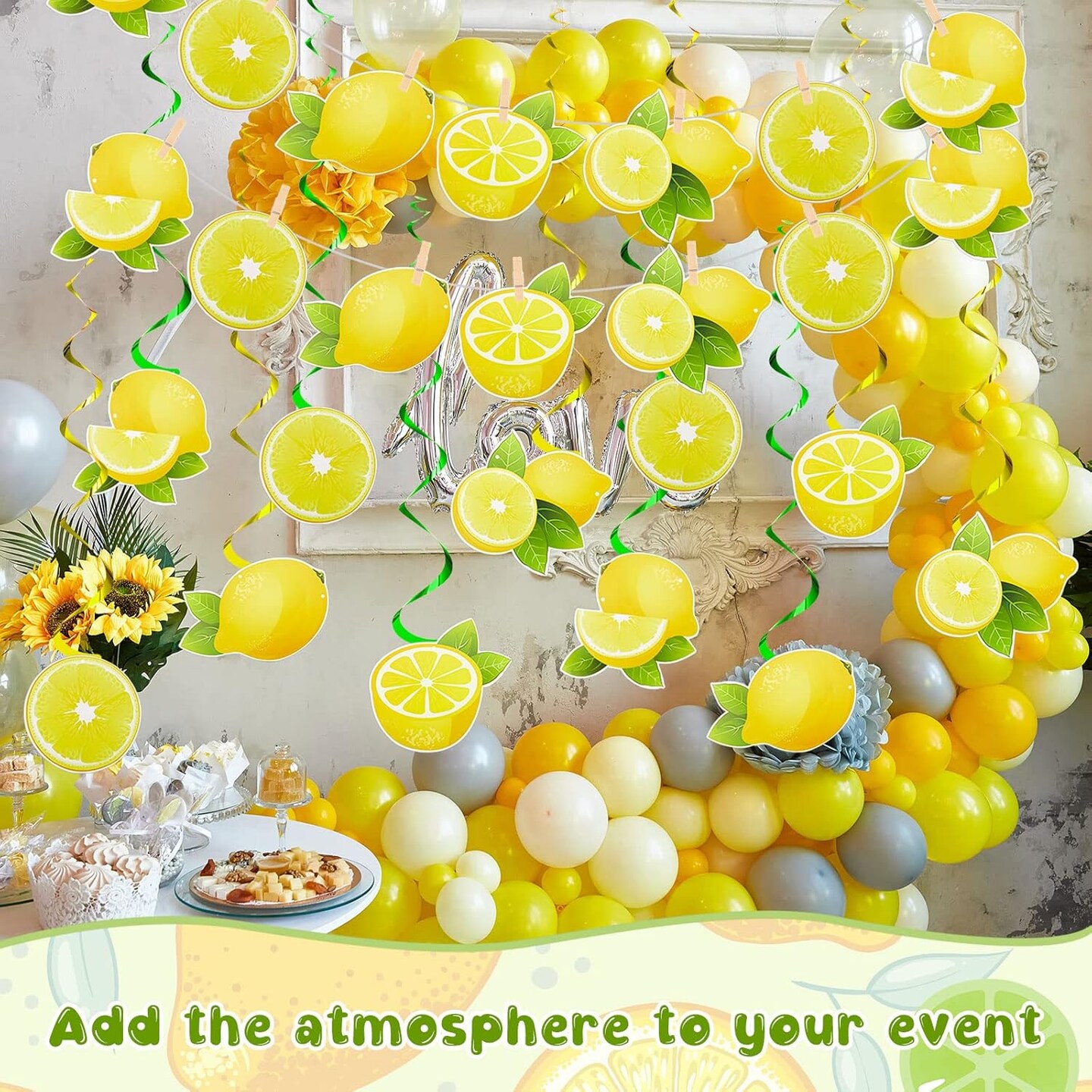 22 Pcs Lemon Party Summer Decorations Include 2 Lemon Banner 20 Hanging Lemons Swirls Citrus Lemonade Decorations for Summer Theme Birthday Party Baby Shower Decoration Photo Props