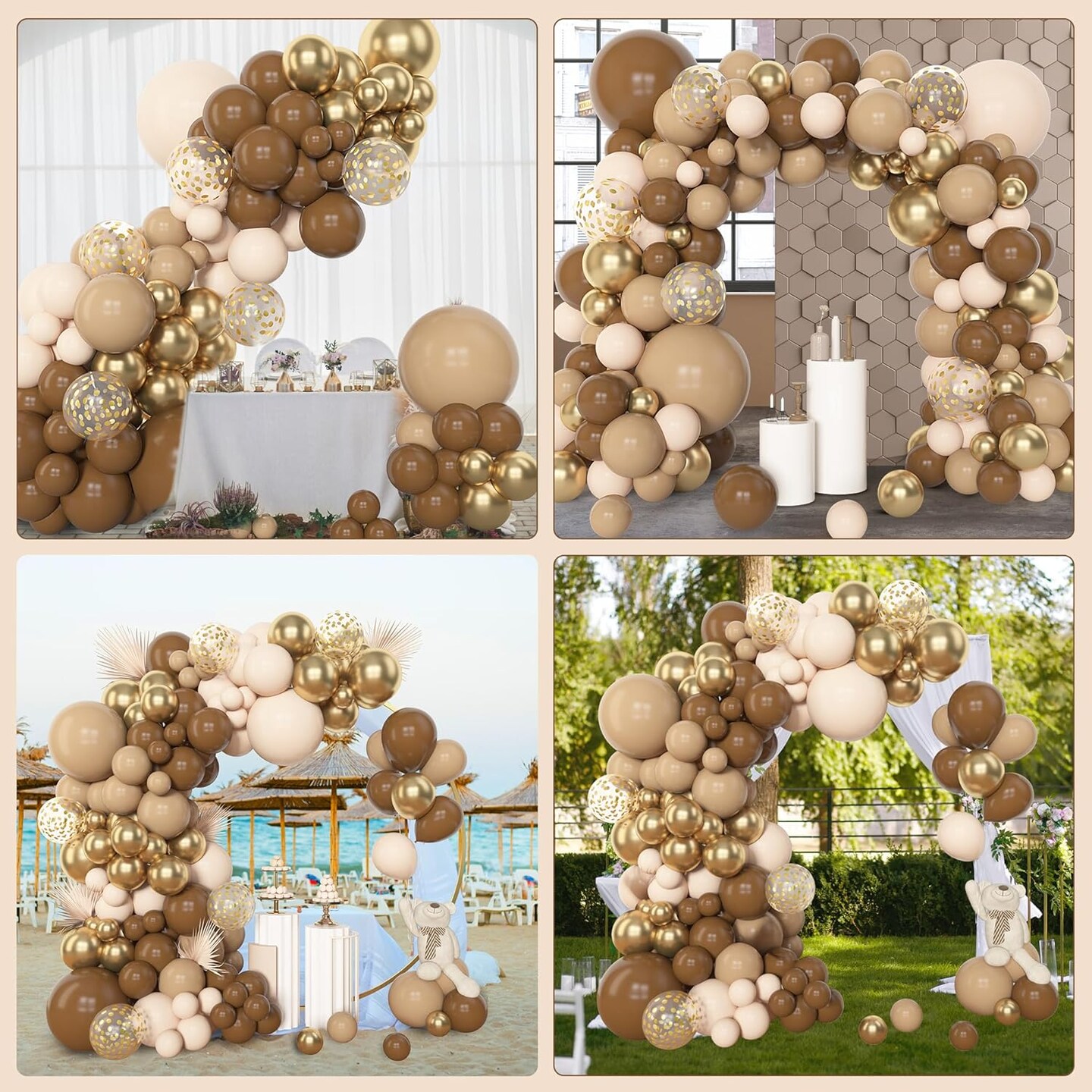 153pcs Brown Balloon Garland Arch Kit, Different Sizes 18 12 10 5 inch Brown Nude Latex Metallic Confetti Gold Balloons for Neutral Bear Baby Shower Safari Birthday Party Decorations Supplies