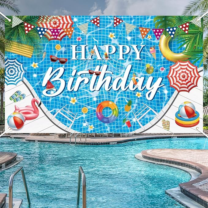 Hawaiian Theme Party Backdrop Banner, Photo Booth Background Sign for Summer &#x26; Pool Party Decorations