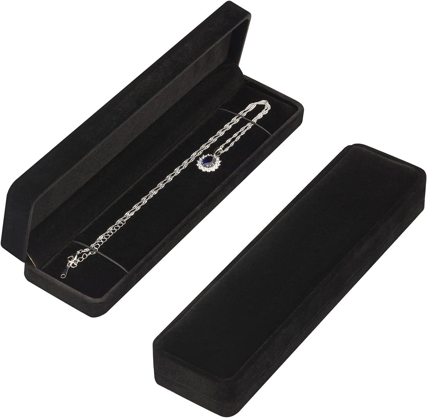 2-Piece Velvet Jewelry Gift Box Set – Long Necklace & Bracelet Storage Case, Display Boxes for Wedding, Engagement, Proposal, Birthday, and Anniversary (Black)