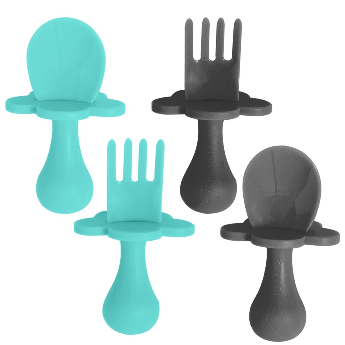 Grabease Baby Spoons and Forks Utensils for Toddlers Infants BPA-Free &#x26; Phthalate-Free Baby Silverware, 2 Sets, Teal  and Gray