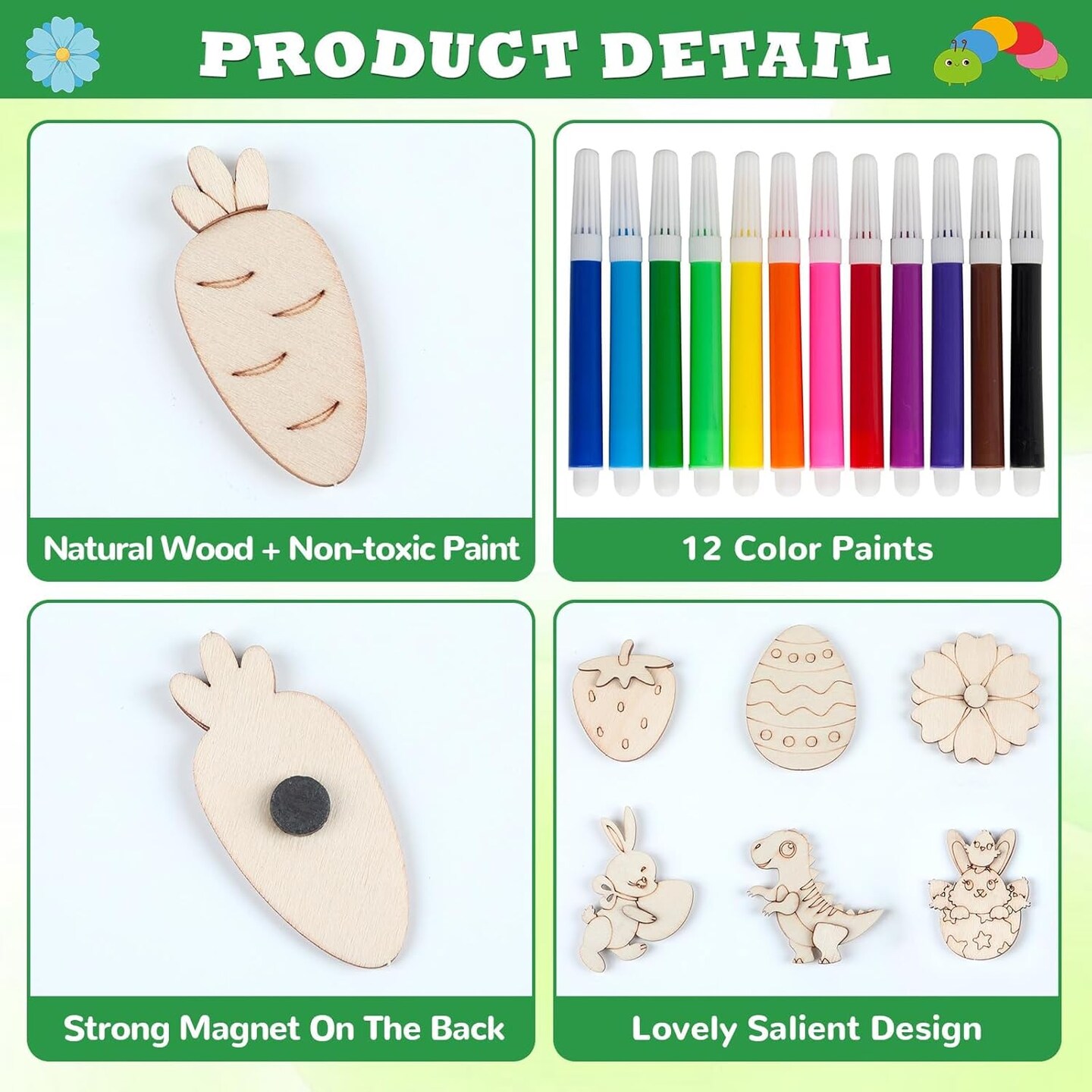 6 Pcs Spring Wooden Magnet Painting Craft Kit