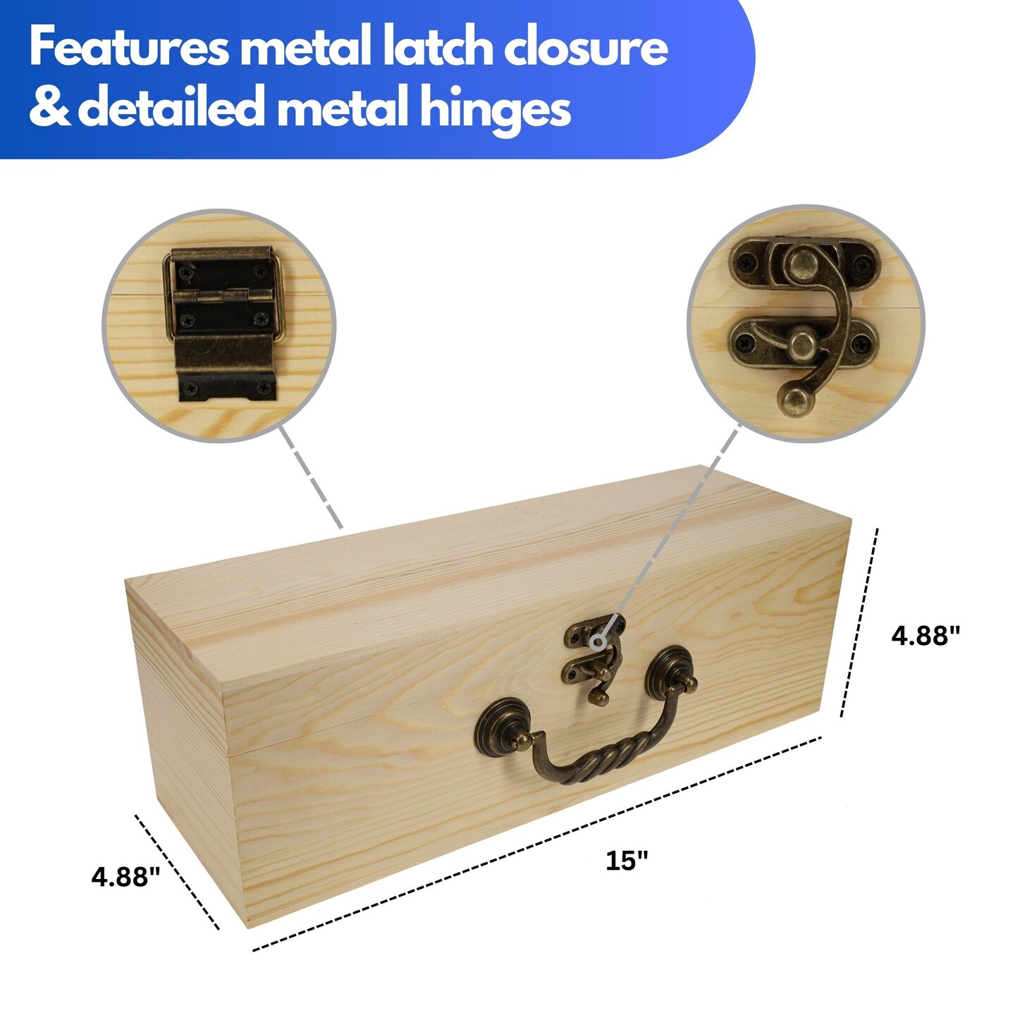 WE Games Wooden Storage Box, Walnut Stained Burnt Wood Finish