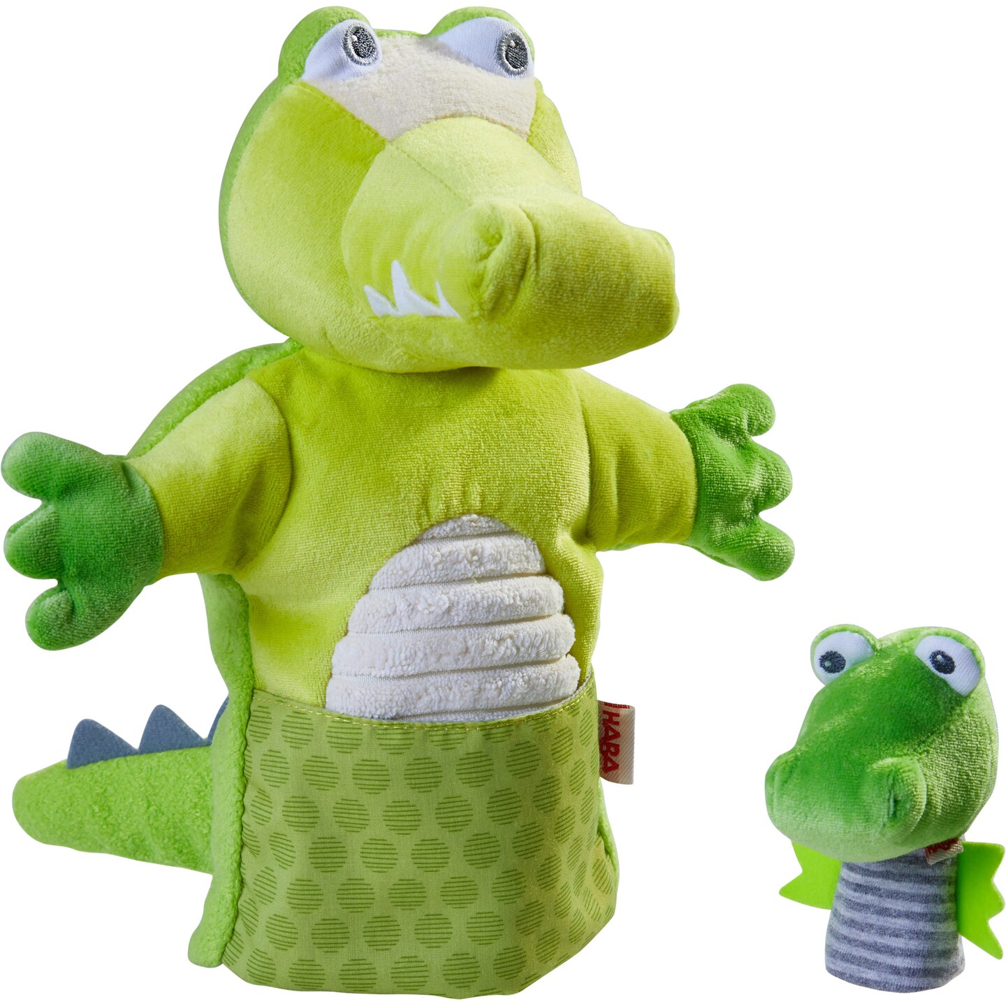 HABA Crocodile & Baby Finger Puppet Set - Hand Puppets for Kids - Toddler Pretend Play and Puppet Theater Toddler Activities and Learning Toys