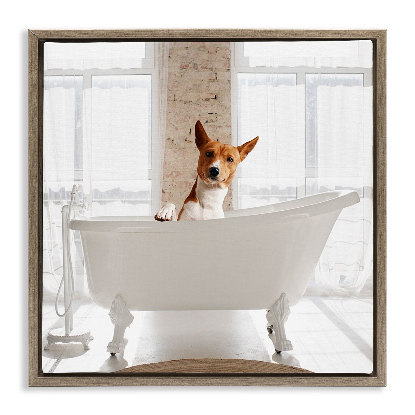 Stupell Industries Happy Dog in Bathroom Tub Floating Frame Design by CAD Designs