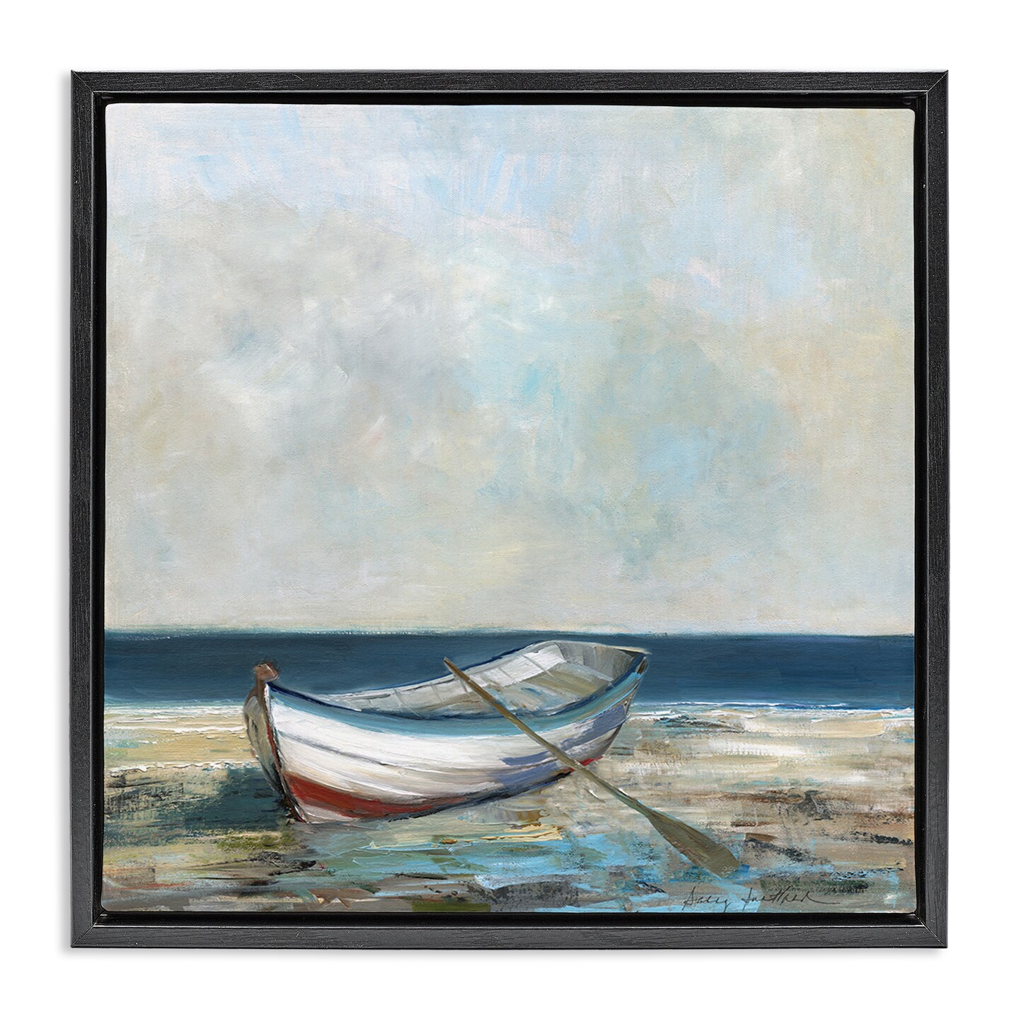 Stupell Industries Boat & Oar on Shore Floating Frame Design by Sally ...