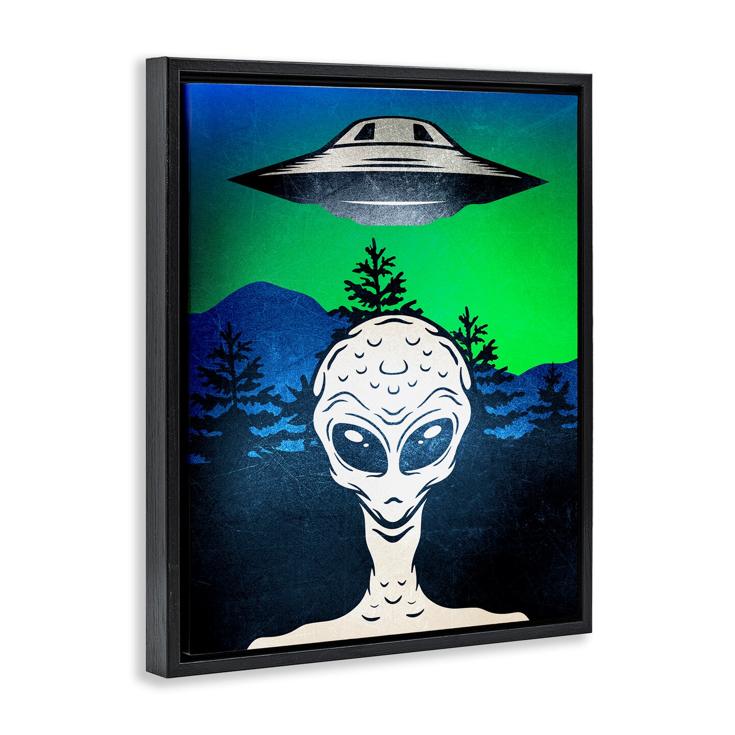 Stupell Industries Alien and UFO Scene Floating Frame Design by Kim Allen