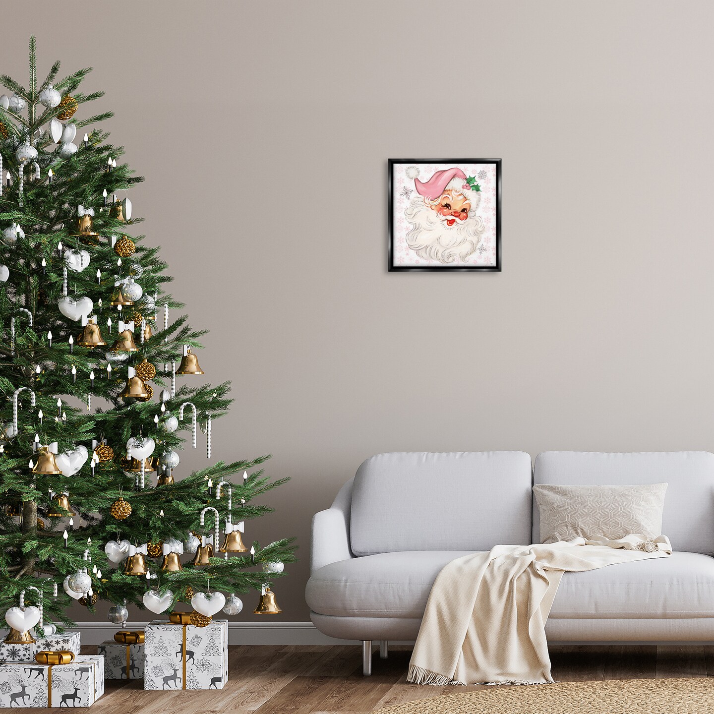 Stupell Industries Pastel Vintage Jolly Santa Floating Frame Design by Mollie B.