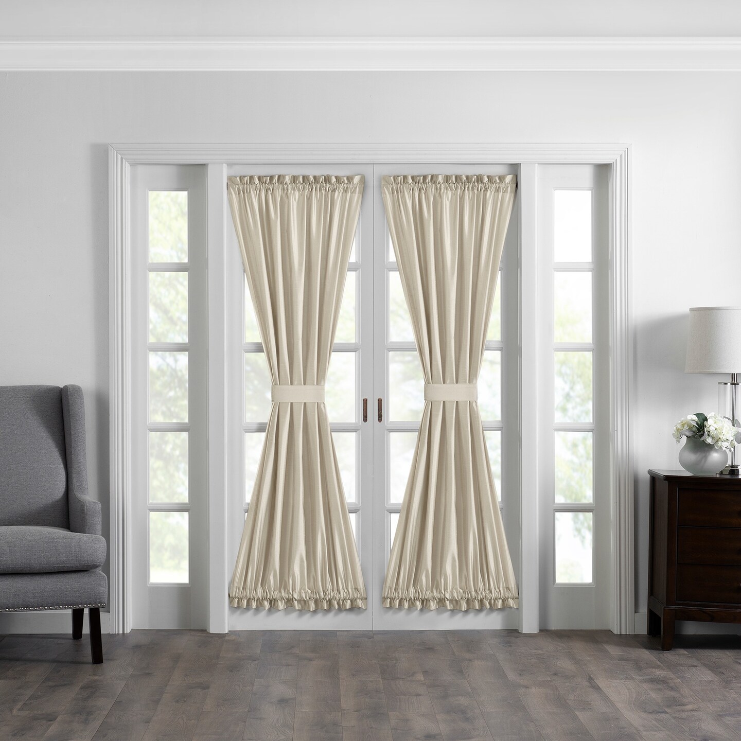 Threadmade Home Colette Faux Silk French Door Window Panel, Ivory - 54"W x 72"L