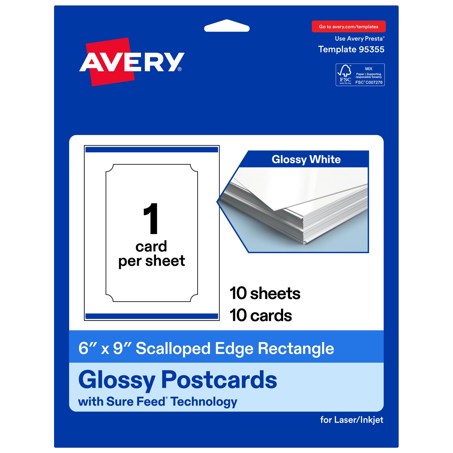 Avery Glossy White Postcards, 6" x 9" Rectangle Scalloped Edge