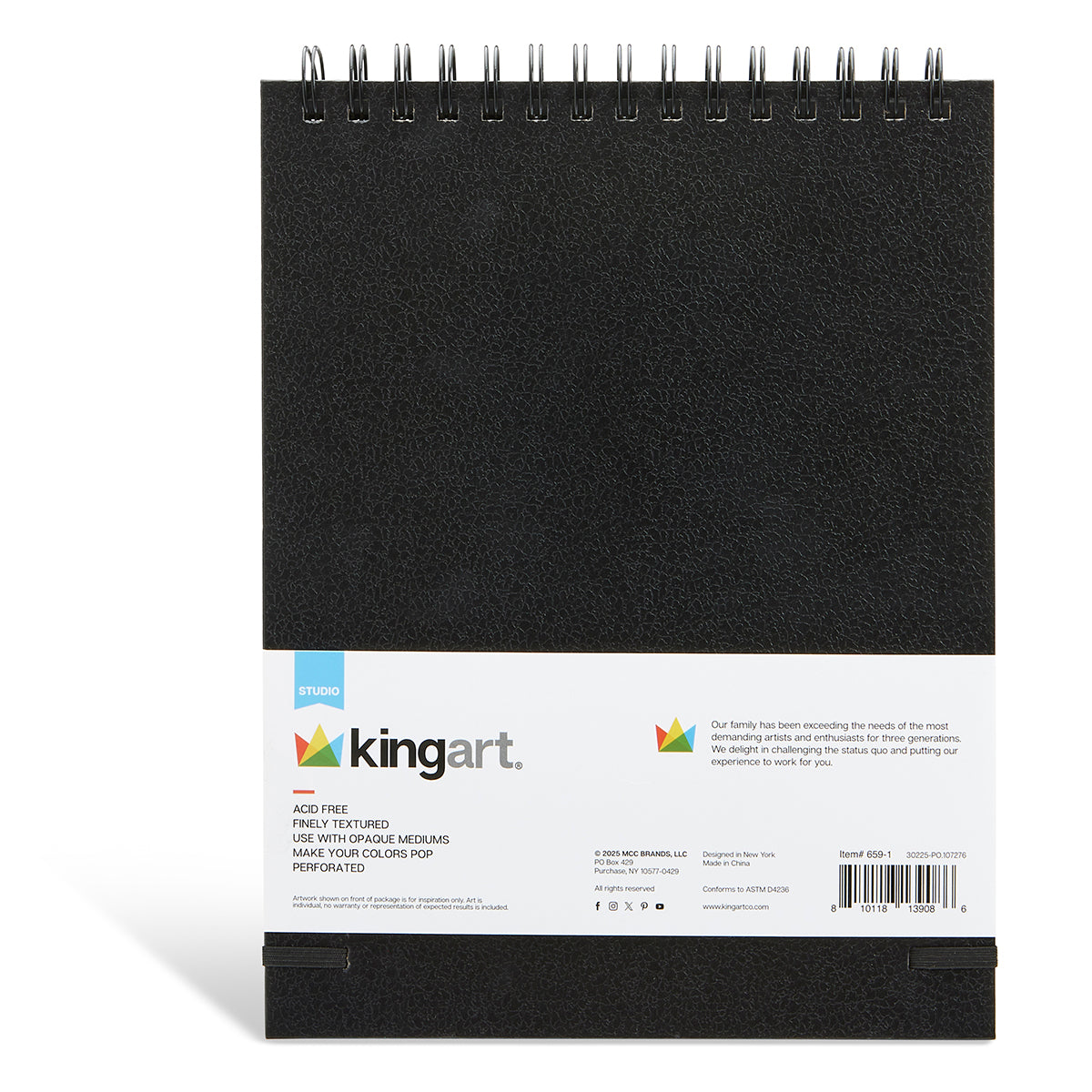 KINGART® Black Paper Sketchbook - Top Spiral - 8" x 10.5" - 75 Sheets