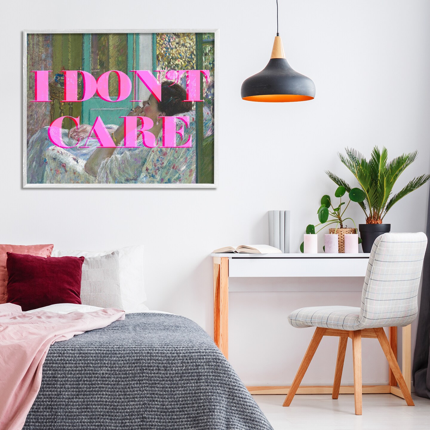 Stupell Industries I Don't Care over Classic Painting Framed Giclee, design by Lil' Rue