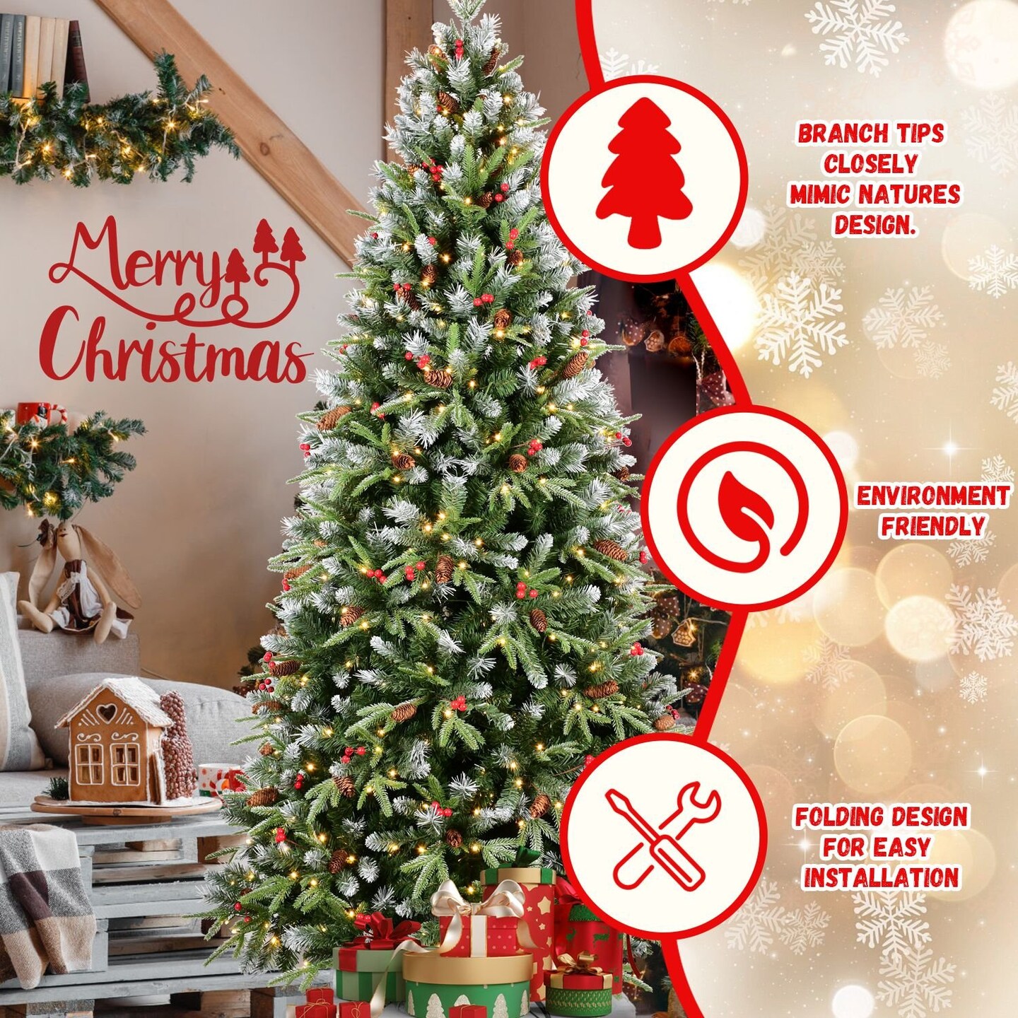 Edge Collections - 5' - Warm White & Whimsical Pre-Lit Christmas Tree Collection