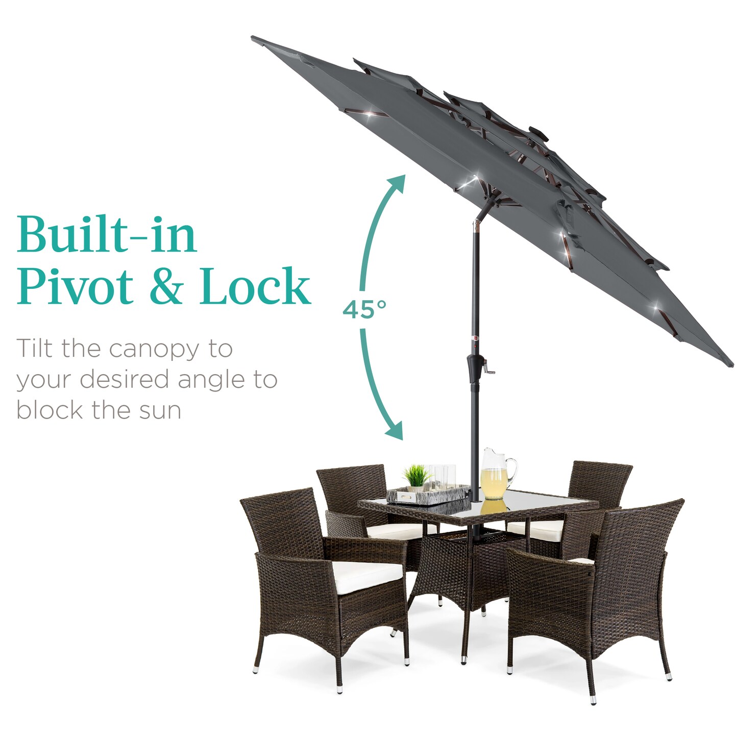 Best Choice Products 10ft 3-Tier Solar Patio Umbrella w/ 24 LED Lights, Tilt Adjustment, Easy Crank