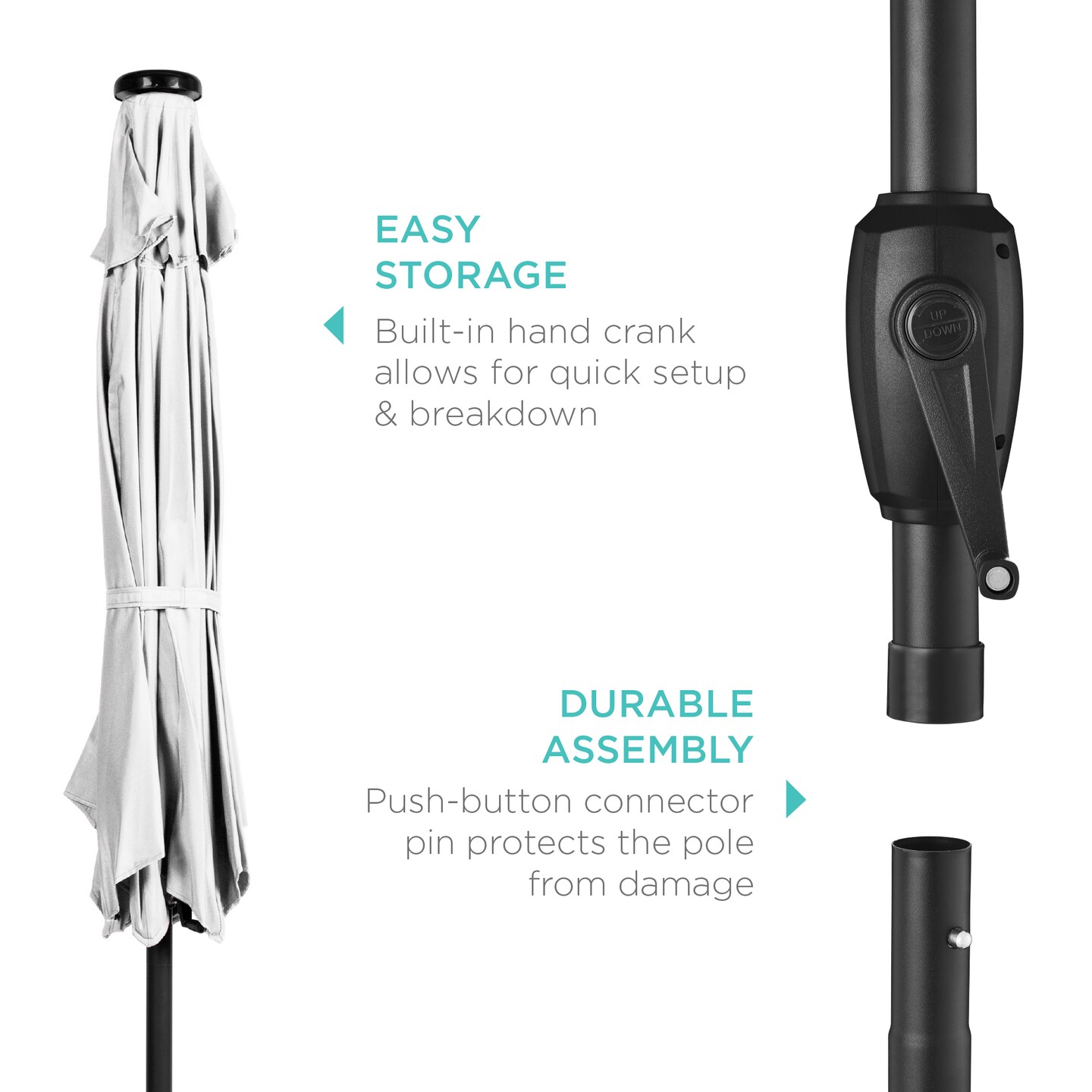 Best Choice Products 7.5ft Outdoor Solar Patio Umbrella for Deck, Pool w/ Tilt, Crank, LED Lights