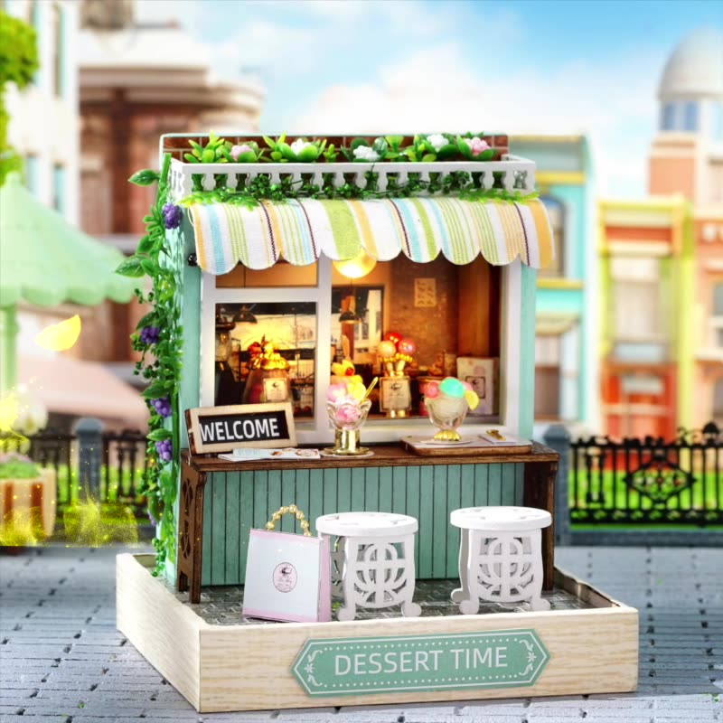 Dessert Time Dollhouse Kit - Miniature Wizardi Roombox Kit with LED Light F07M51-67-QT-086