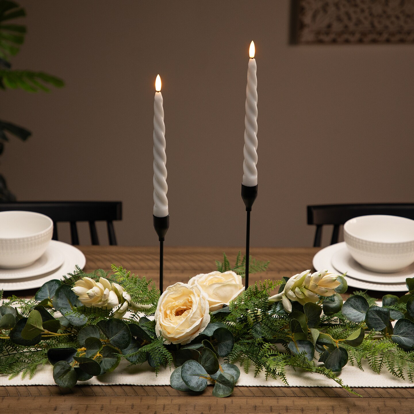 Northlight LED Flameless Flickering Taper Swirled Christmas Candles - 9.5&#x22; - White - Set of 2