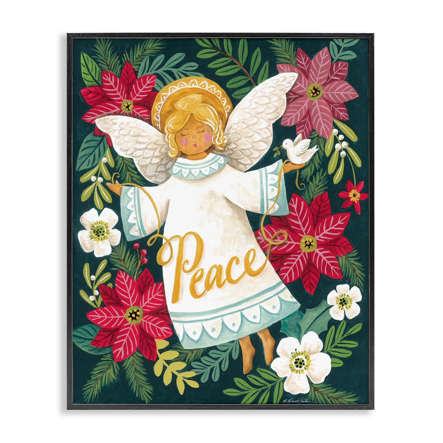 Stupell Industries Angel with Peace & Botanicals Framed Giclee, design by Diane Kater