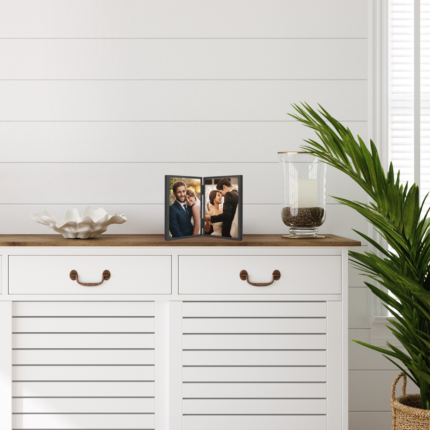 Americanflat Hinged Picture Frame with Shatter-Resistant Glass - Modern Metal Picture Frame Displays Two Photos - Elegant Photo Frames for Tabletop Display