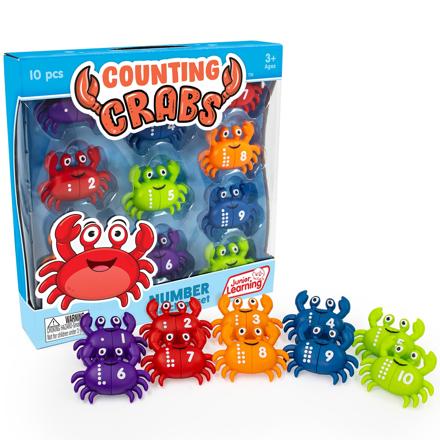 Junior Learning: Counting Crabs - Number Matching Set, Fun Early Math Game, Practice Counting 1 to 20, Double-Sided Crab Toys, Preschool Play, Kids 3+