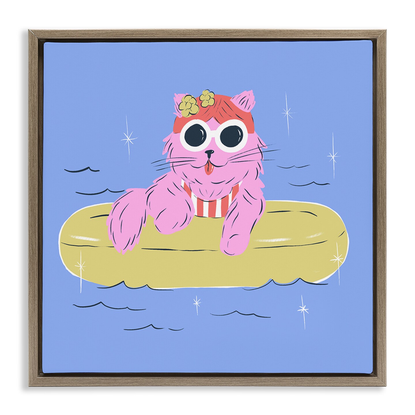 Stupell Industries Summer Pool Float Cat Floating Frame, design by Krissy Mast
