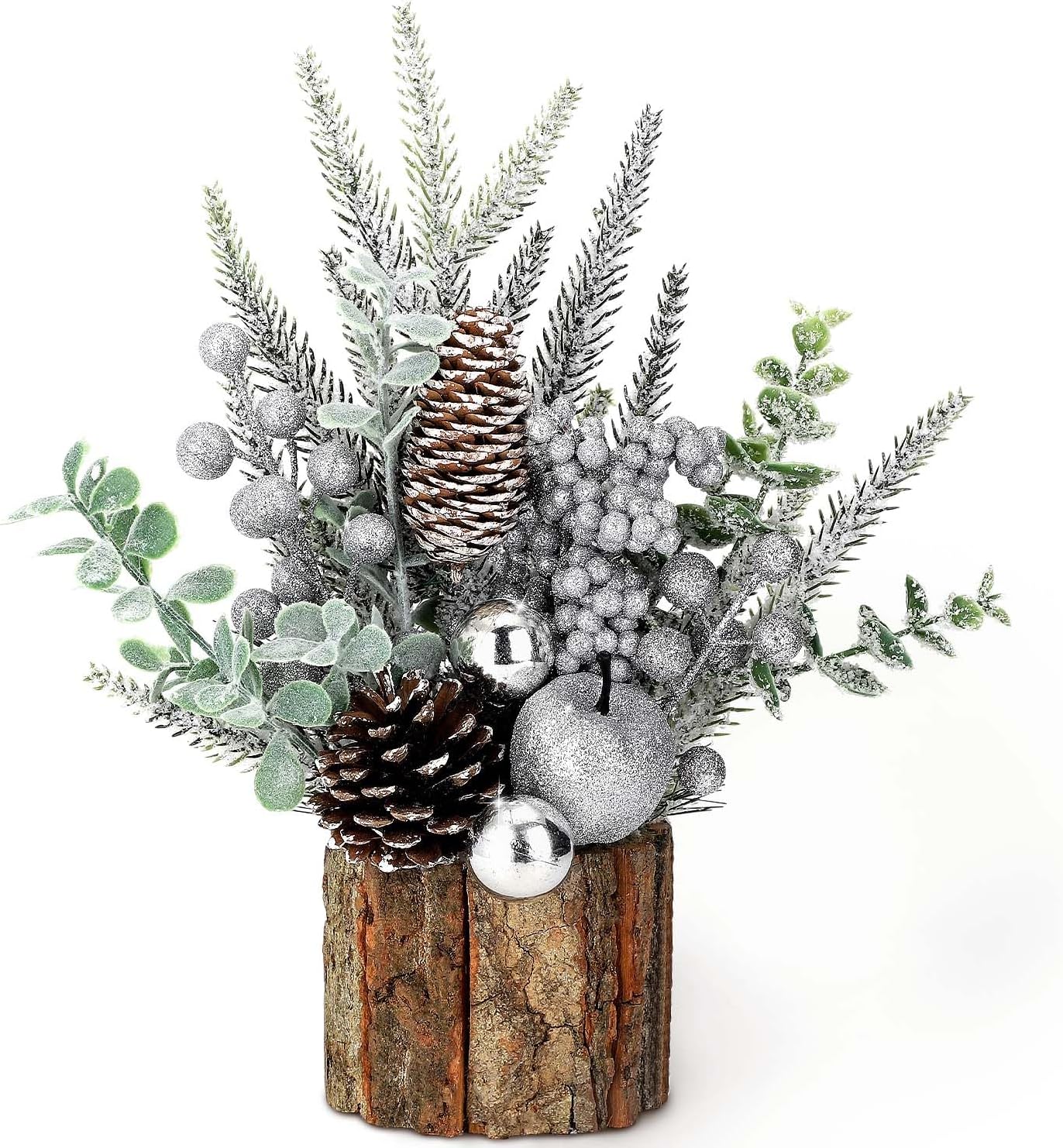 Small Christmas Tree Tabletop with Ornaments (Tree Stump-Silver)