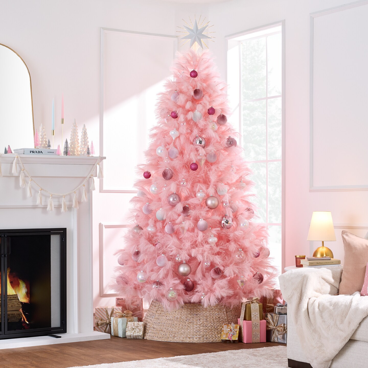 Best Choice Products Premium Artificial Pink Pampas Christmas Tree Holiday D&#xE9;cor w/ Foldable Metal Base
