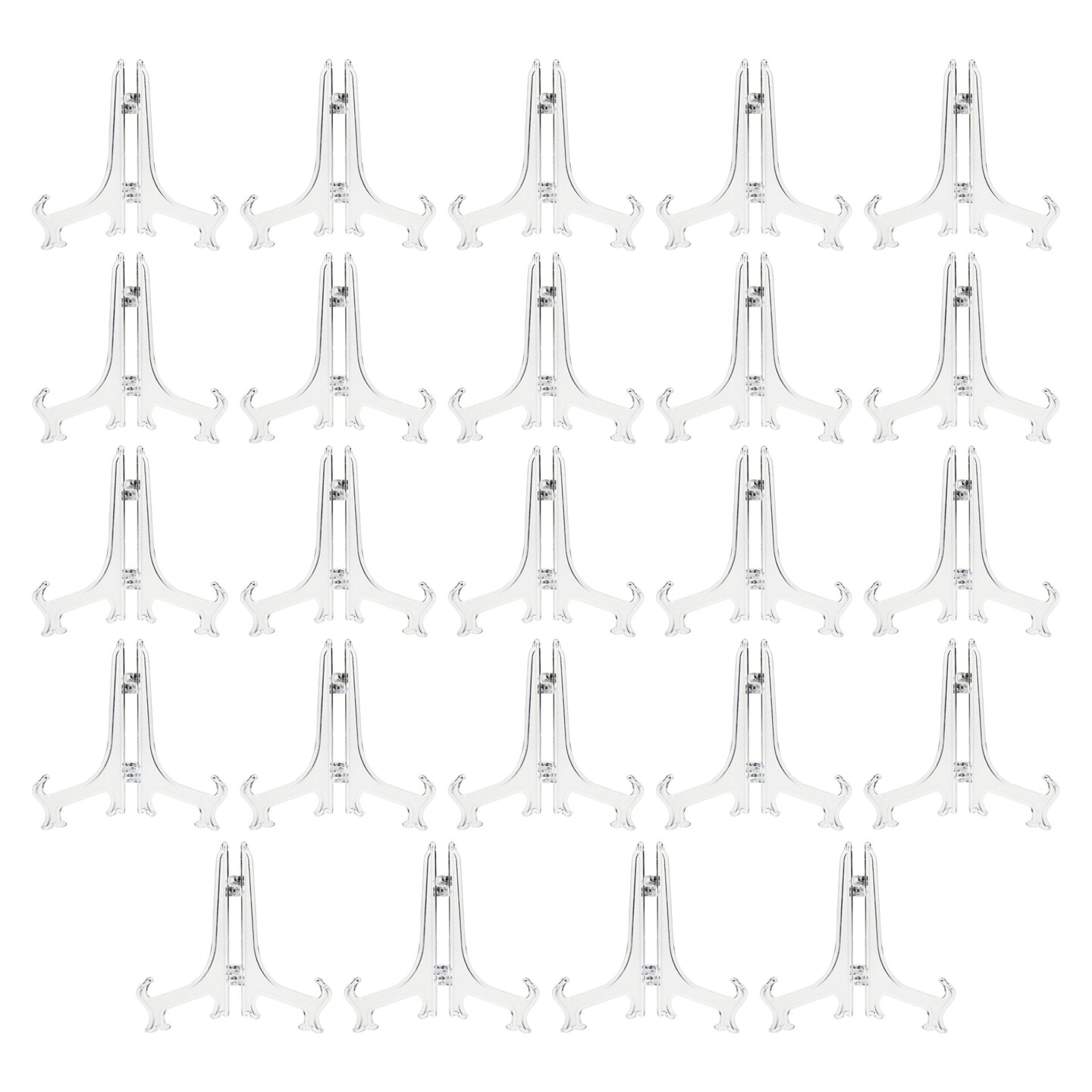 24 Pack Small Easel Stand for Mini Decorative Plates, Clear Display Holders for Signs, Greeting Cards, Place Cards, Photos (5.3 In)