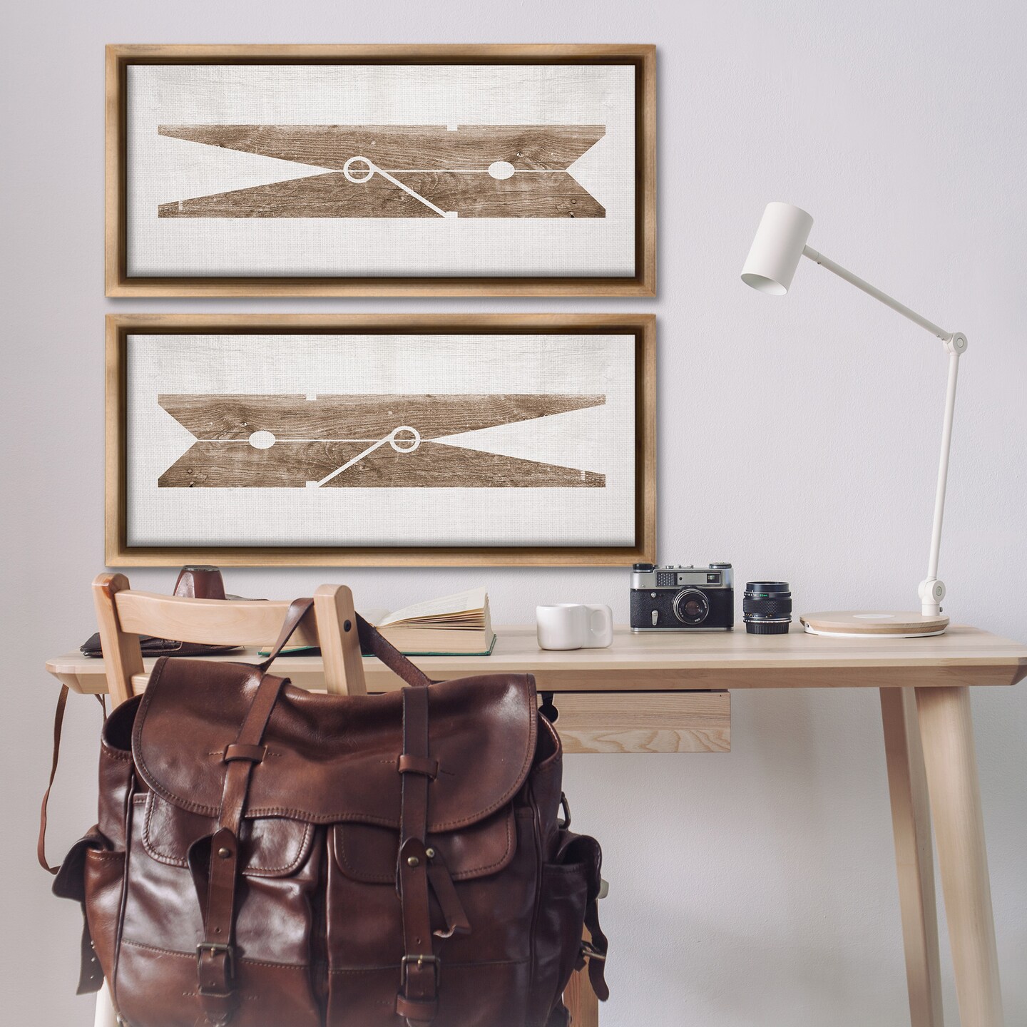 Stupell Industries Minimal Laundry Clothespins Framed Floater Canvas Wall Art