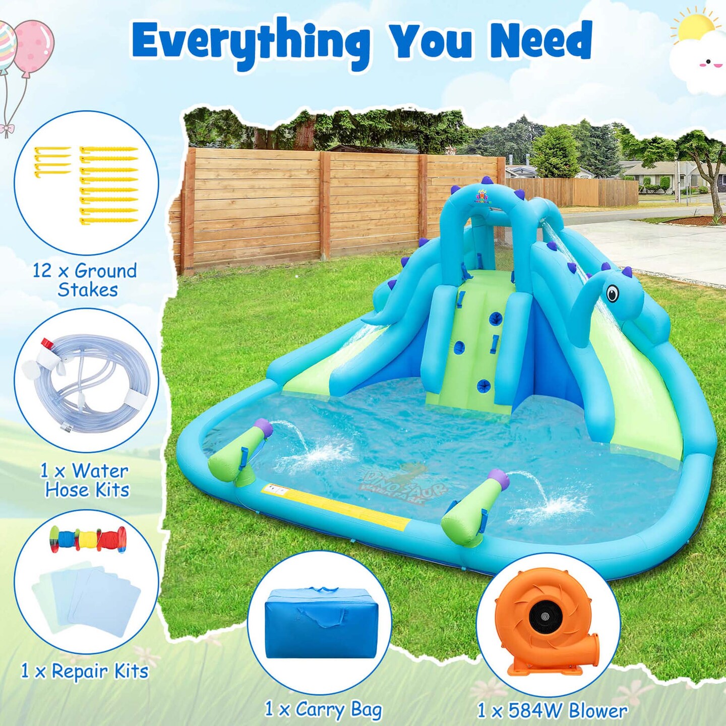 Costway Inflatable Water Slide, Blowup Water Park with Dual Slides &#x26; 584W Blower